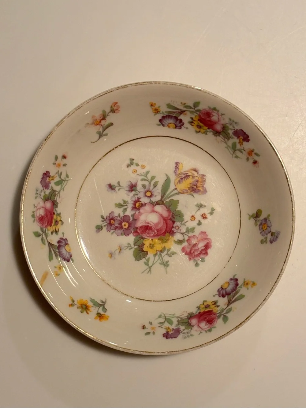 Vintage Syracuse China Sharon Old Ivory 5” Fruit Dessert Bowl Floral Gold USA